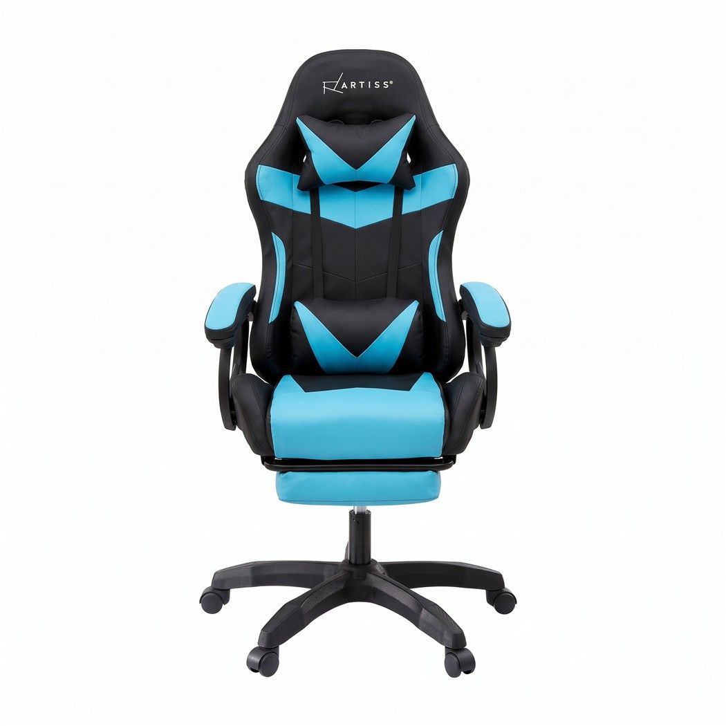 Artiss Massage Gaming Chair, 8 Point Recliner Office Chair with Footrest Blue