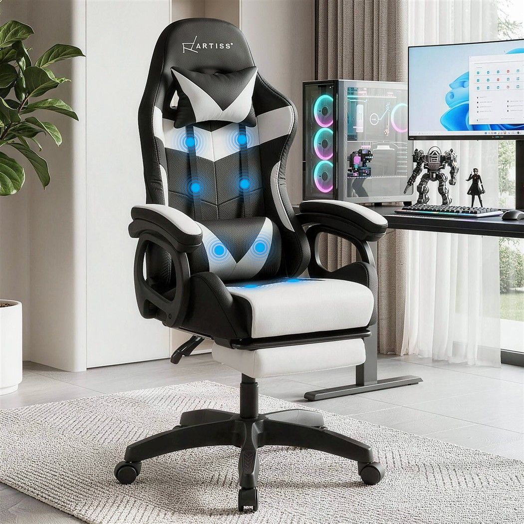 Artiss Gaming Office Chair with 8 Point Message Reline Ergonomic White