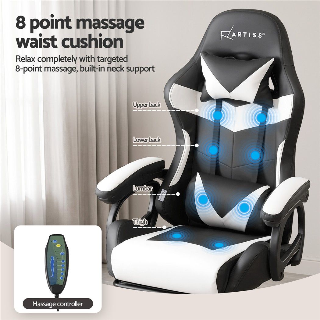 Artiss Gaming Office Chair with 8 Point Message Reline Ergonomic White