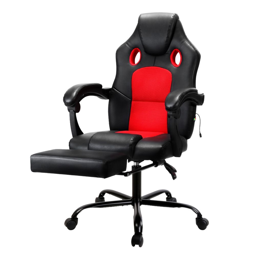 Artiss Massage Gaming Chair PU Leather Reclining Office Chair with 2 Zone Massage Black