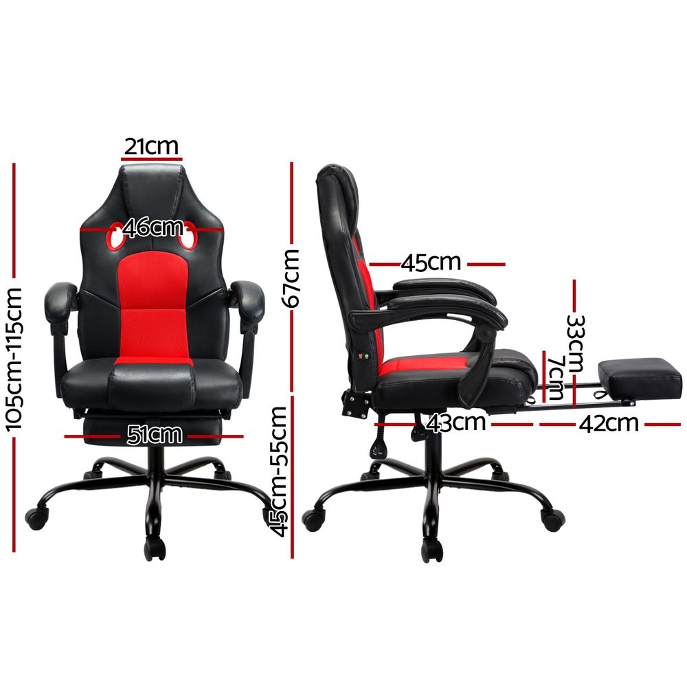 Artiss Massage Gaming Chair PU Leather Reclining Office Chair with 2 Zone Massage Black
