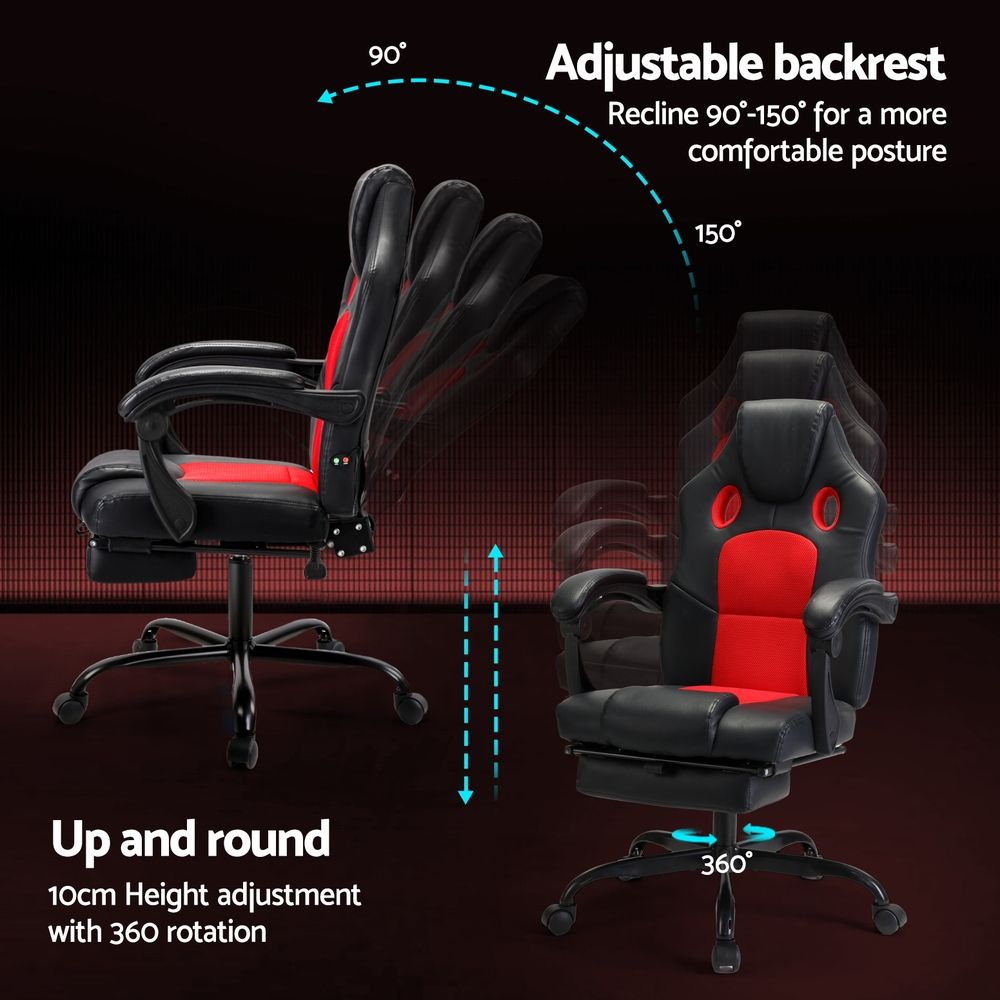 Artiss Massage Gaming Chair PU Leather Reclining Office Chair with 2 Zone Massage Black
