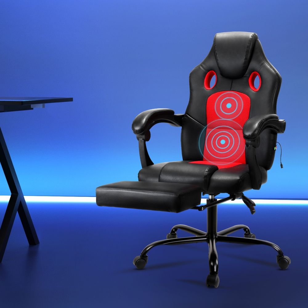 Massage Gaming Chair PU Leather Reclining Office Chair with 2 Zone Massage Black