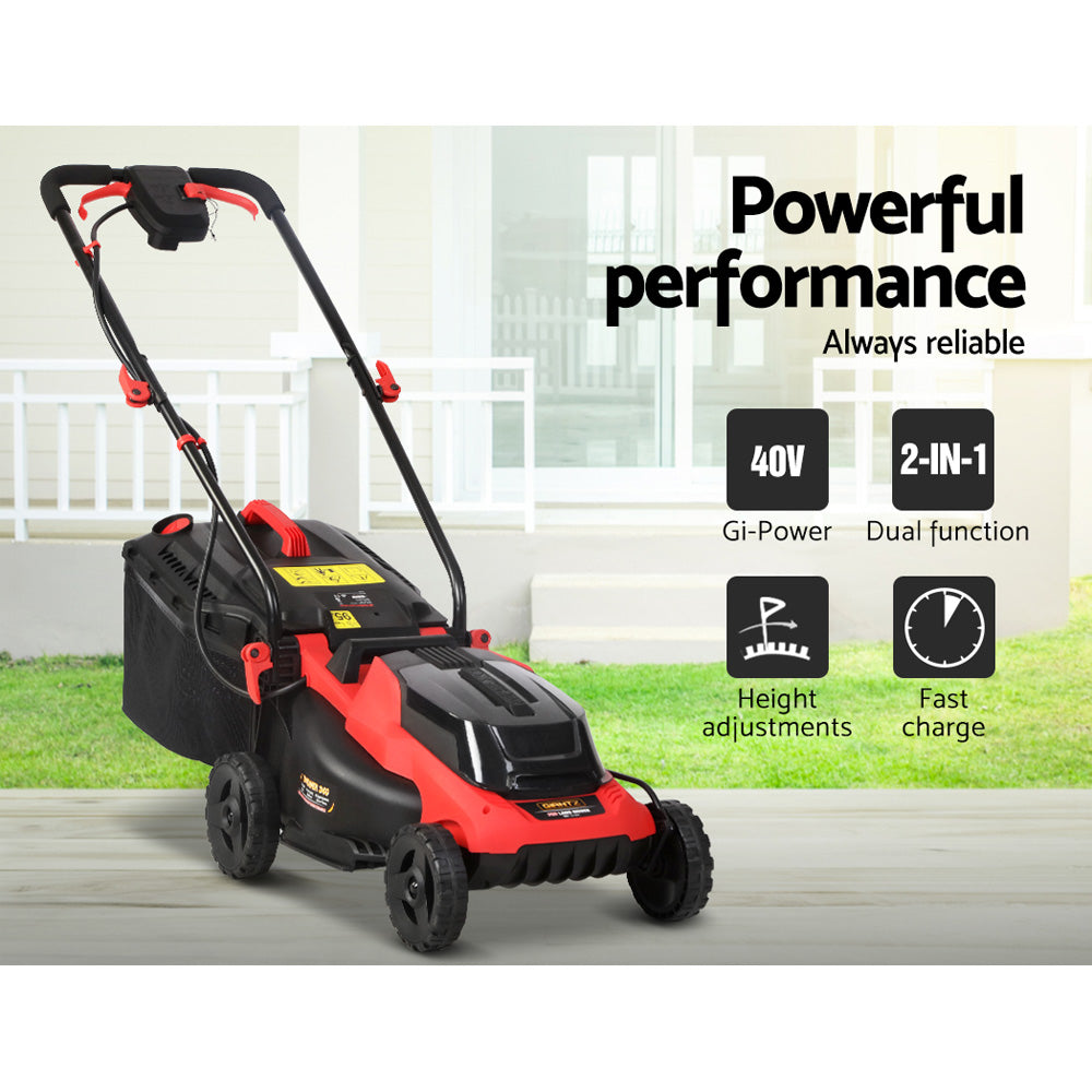 Cordless Lawn Mower 40V Lithium Twin Battery 340mm Cut 6 Heights