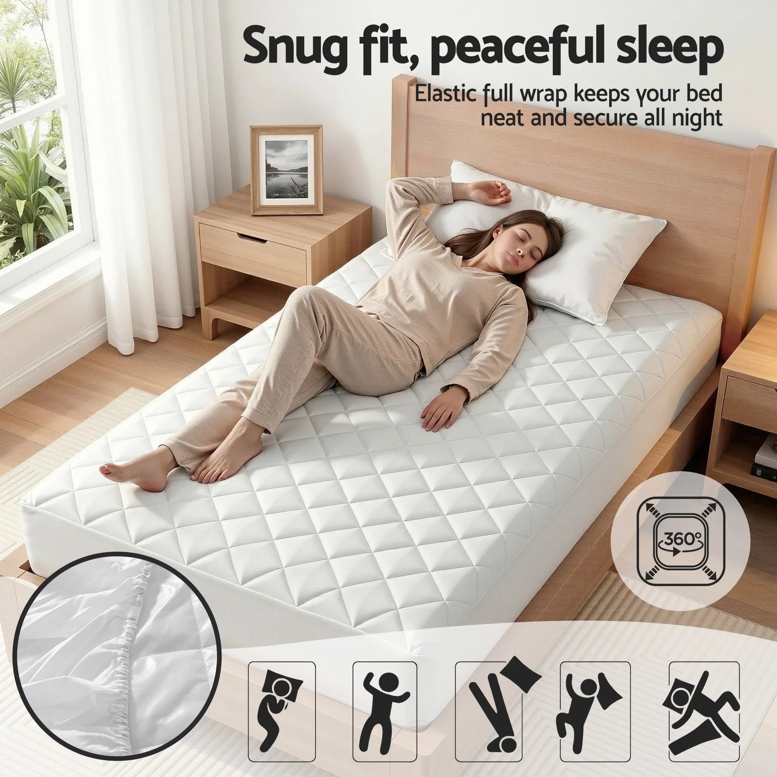 Waterproof Mattress Protector 100% Cotton Quilted Fitted Cover King Single