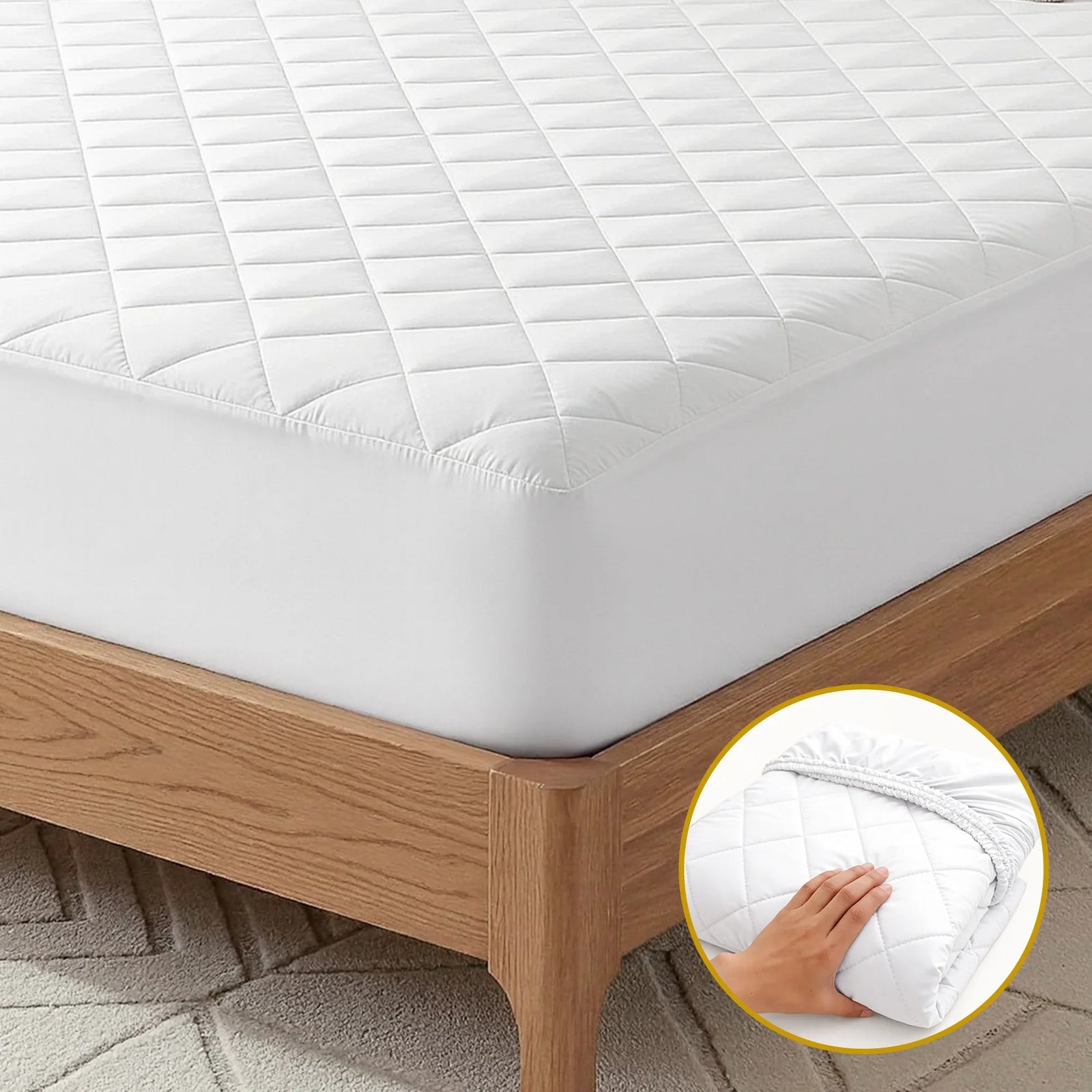Waterproof Mattress Protector 100% Cotton Quilted Fitted Cover Queen