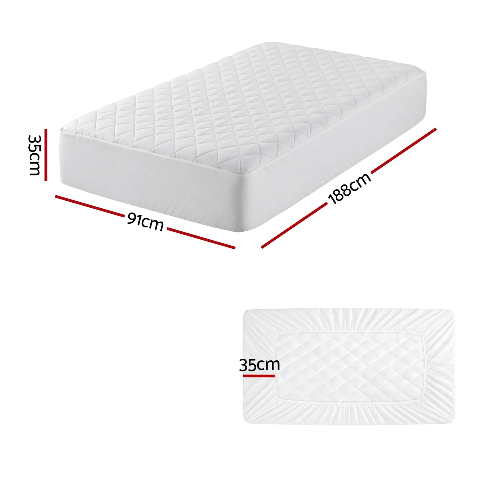 Waterproof Mattress Protector 100% Cotton Quilted Fitted Cover Single