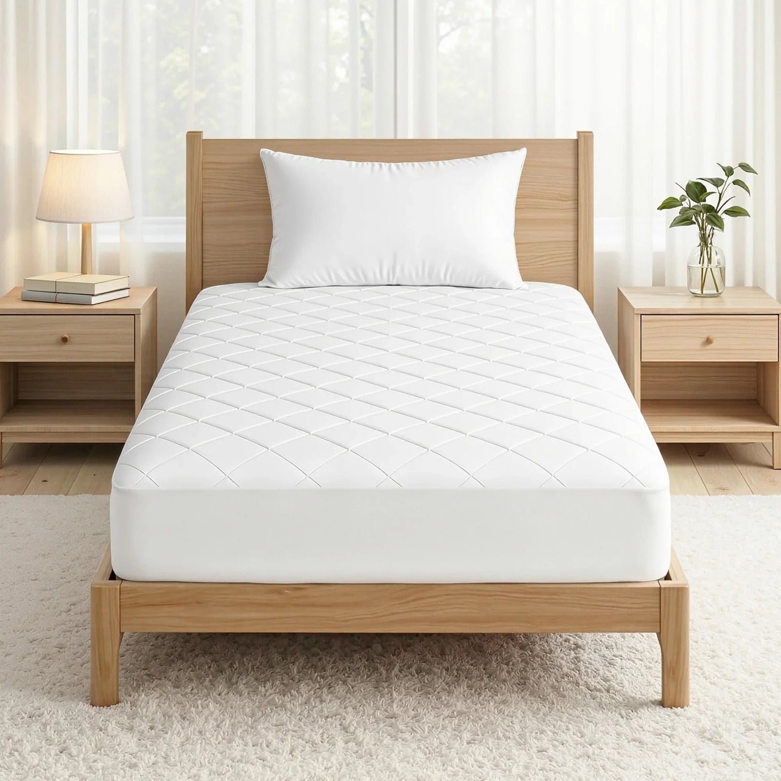 Waterproof Mattress Protector 100% Cotton Quilted Fitted Cover Single
