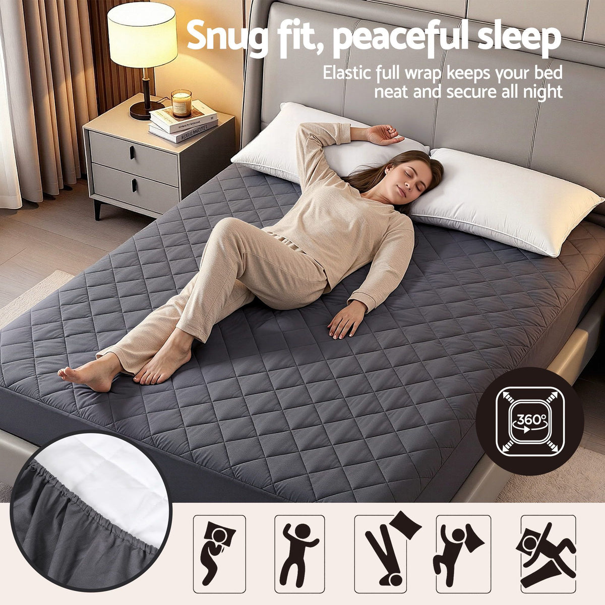 Waterproof Microfiber Mattress Protector, 360 Elastic Fit, Double Size