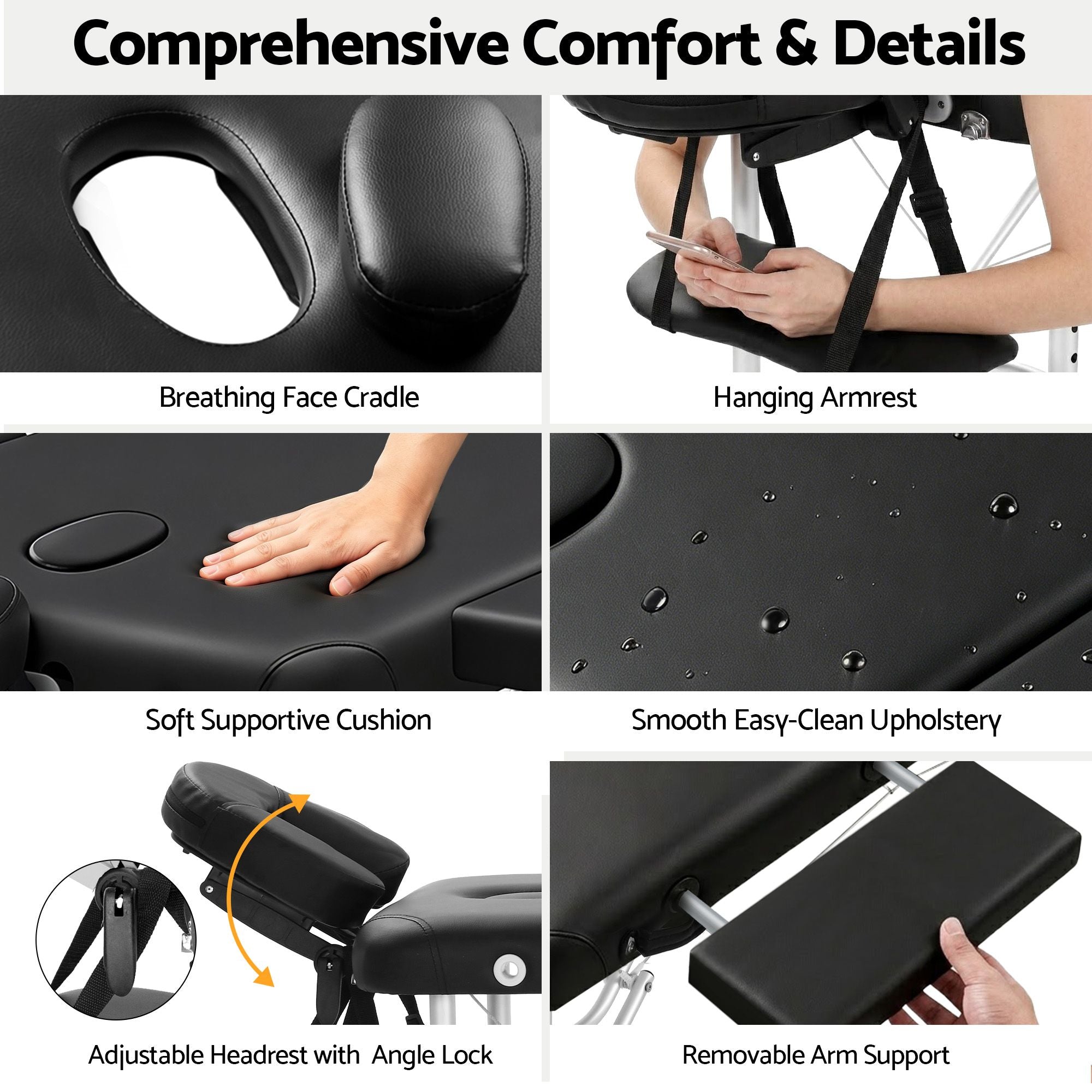 Massage Table 55cm Aluminium 2-Fold Portable 250kg with Bag Cover Black