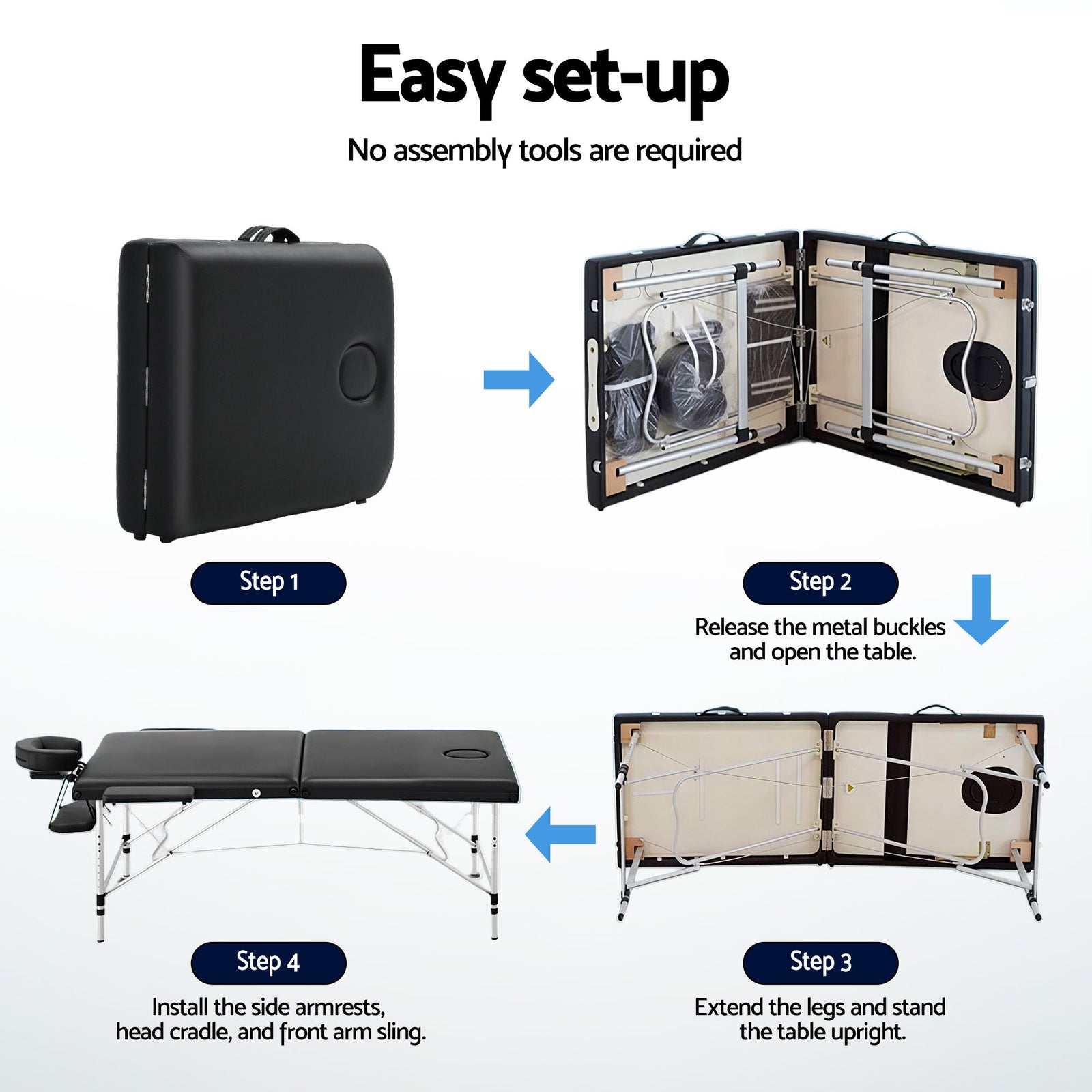 Massage Table 55cm Aluminium 2-Fold Portable 250kg with Bag Cover Black