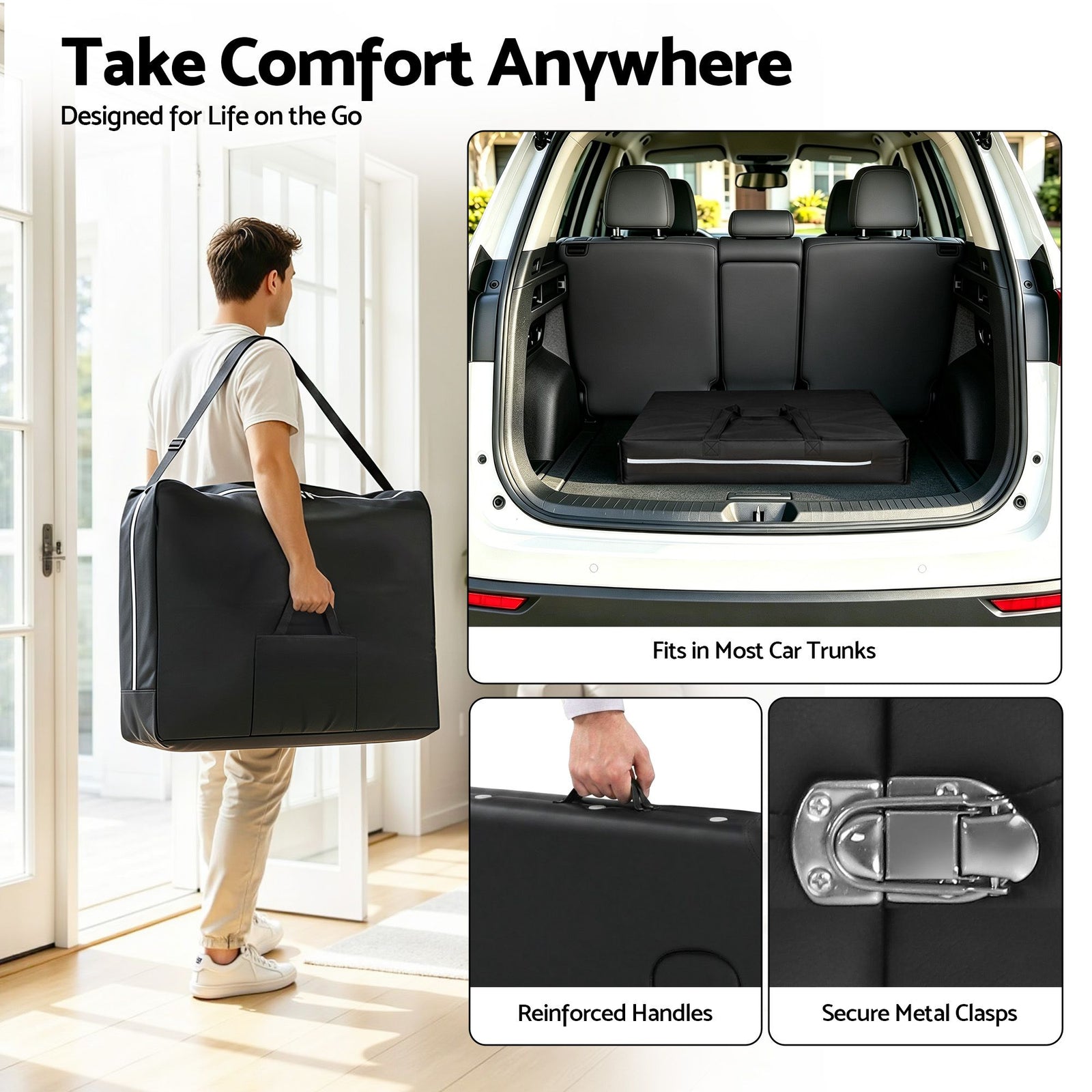 Massage Table 55cm Aluminium 2-Fold Portable 250kg with Bag Cover Black