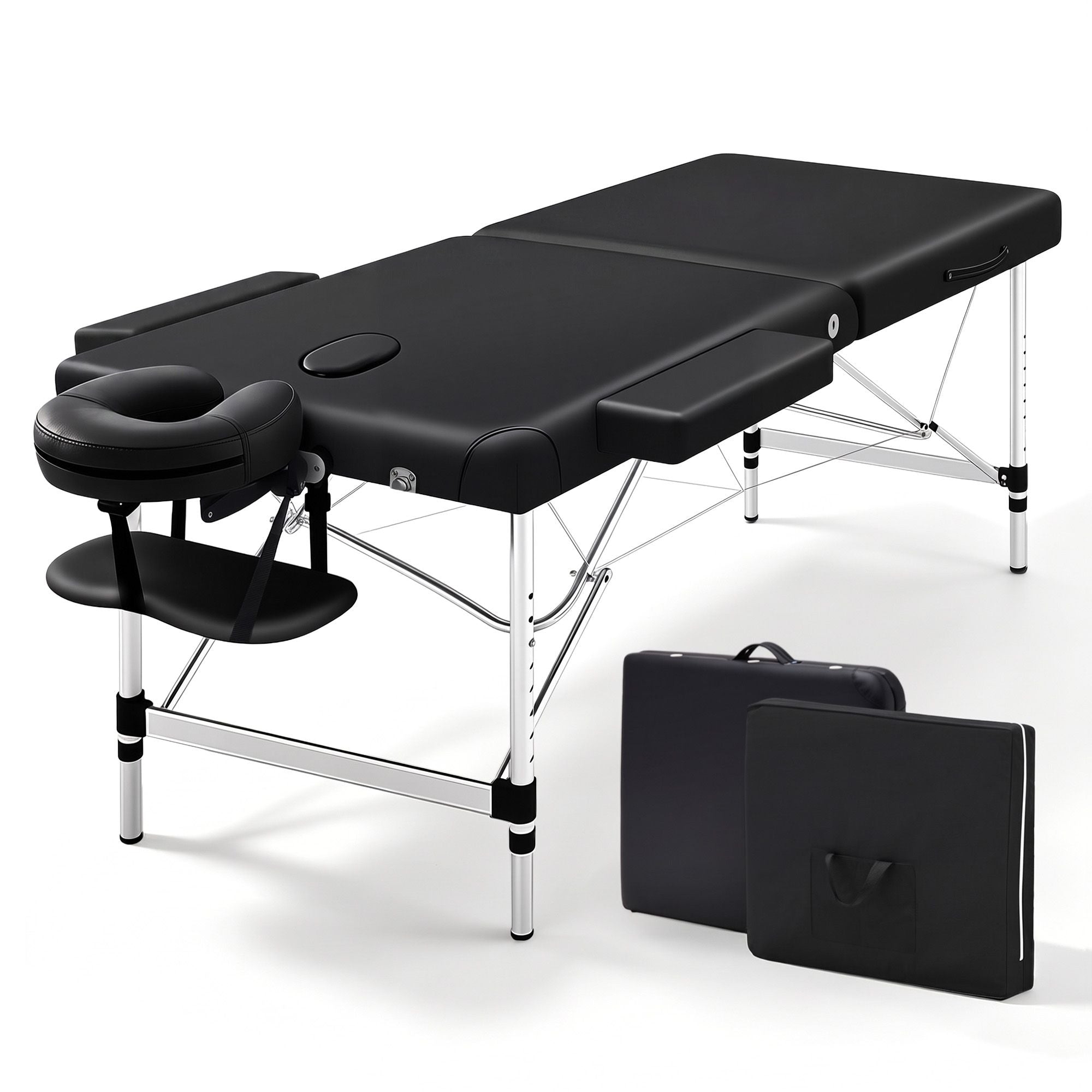 Massage Table 70cm Aluminium 2-Fold Portable 250kg with Bag Cover Black