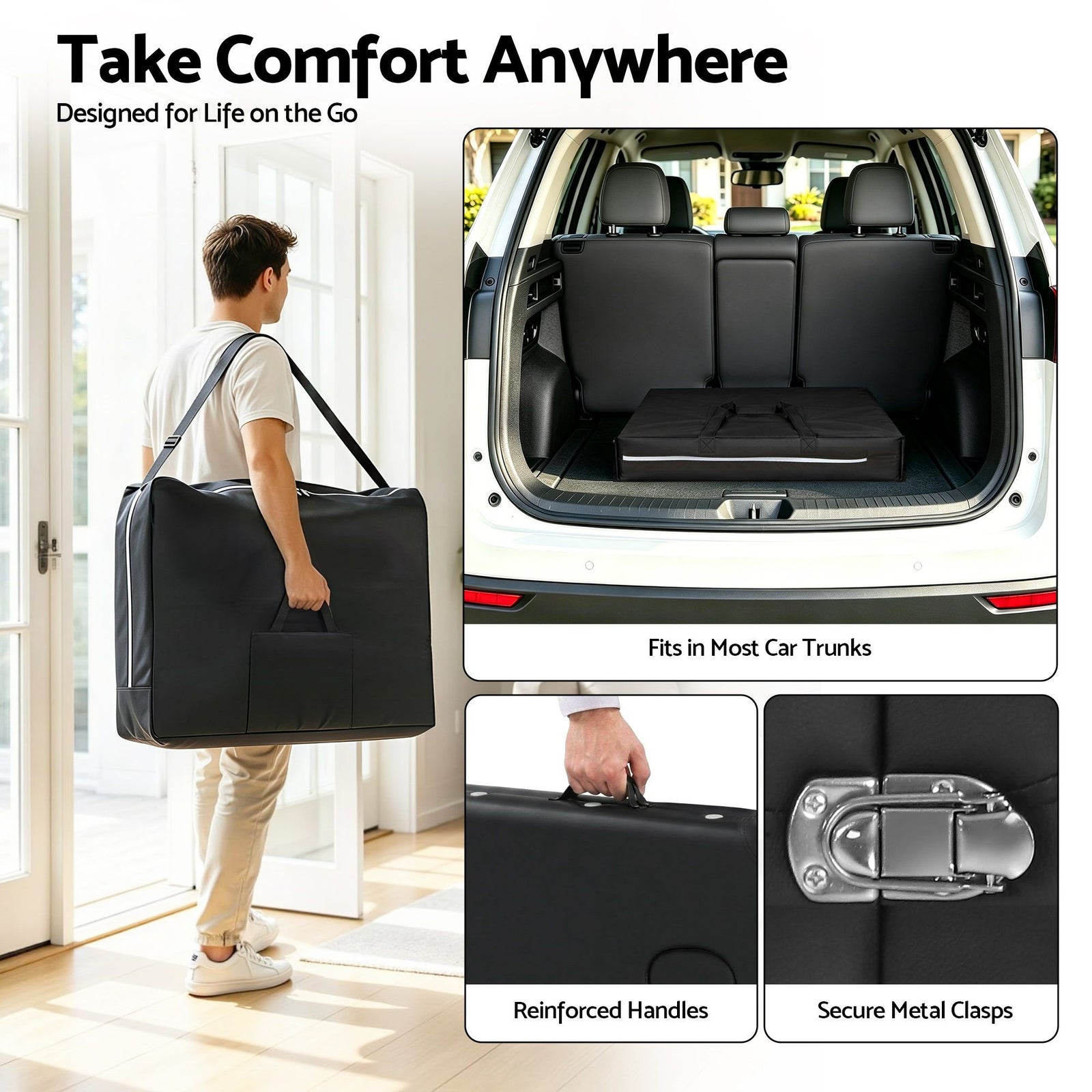 Massage Table 70cm Aluminium 2-Fold Portable 250kg with Bag Cover Black