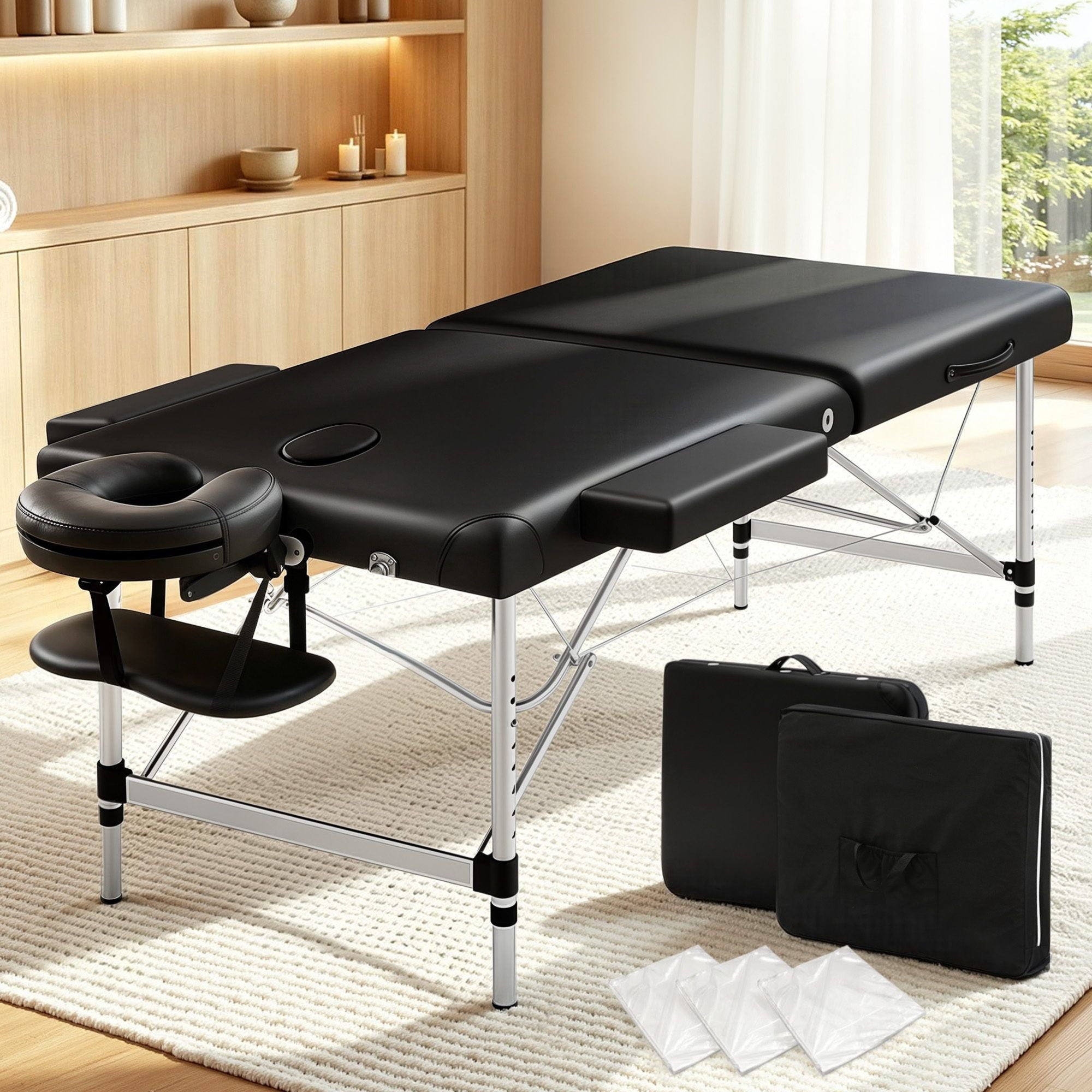Massage Table 75cm – Aluminium Portable, 250kg Capacity, Adjustable, Black