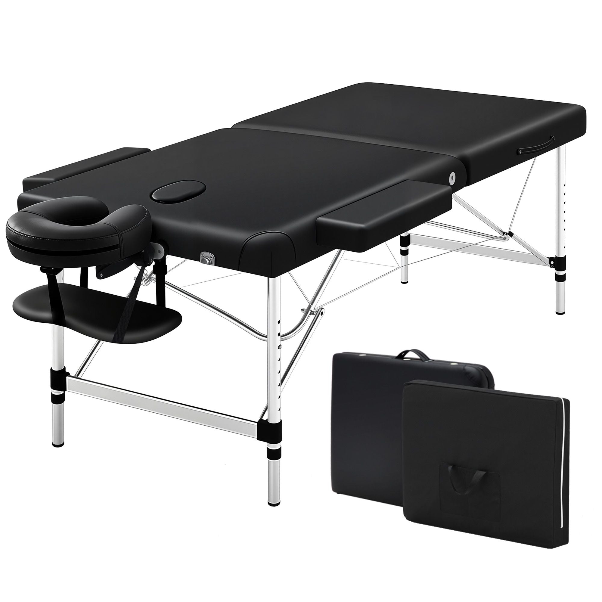 Massage Table 75cm – Aluminium Portable, 250kg Capacity, Adjustable, Black