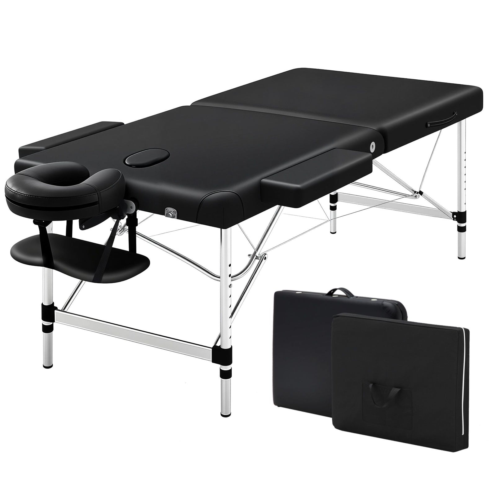Massage Table 75cm – Aluminium Portable, 250kg Capacity, Adjustable, Black