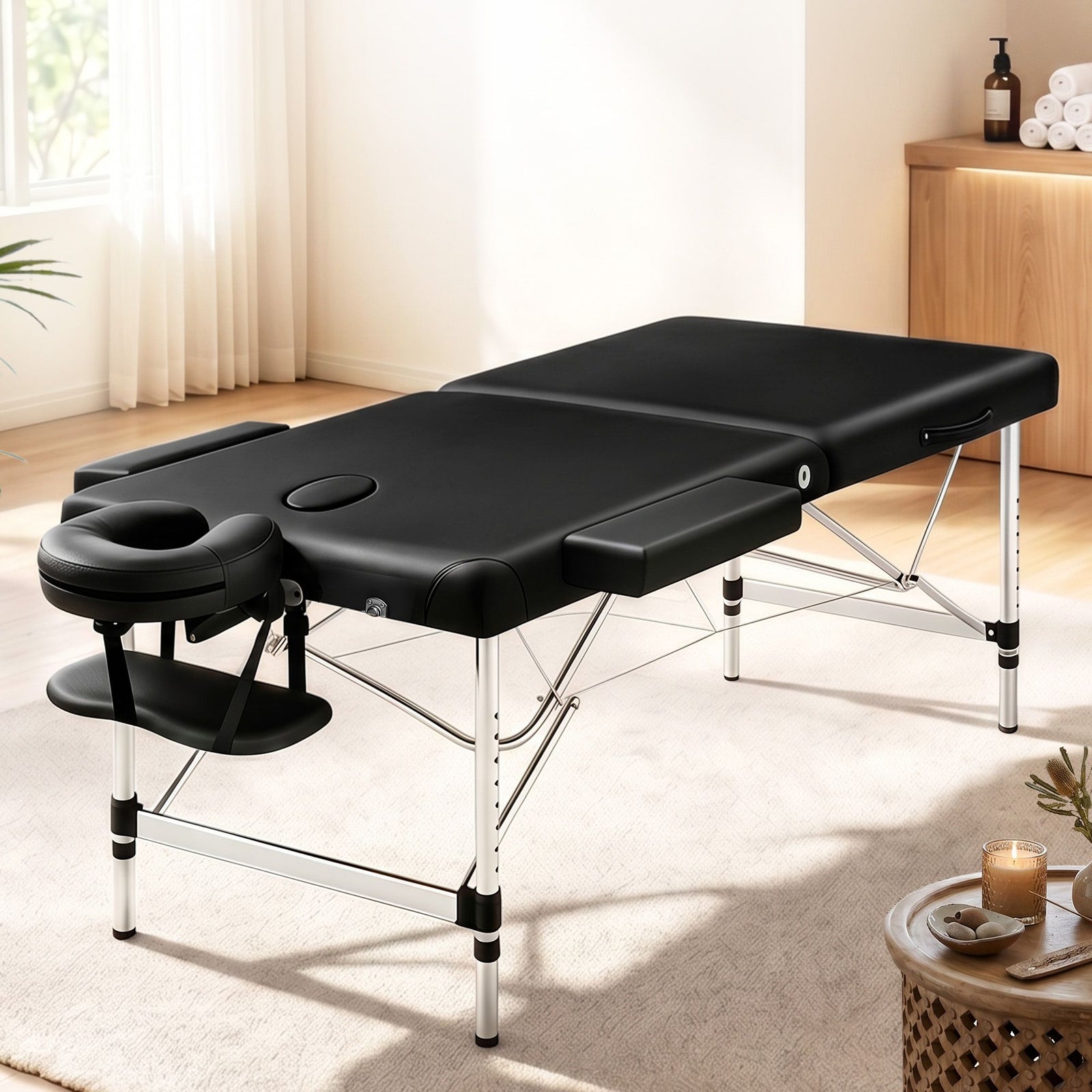 Massage Table 75cm – Aluminium Portable, 250kg Capacity, Adjustable, Black