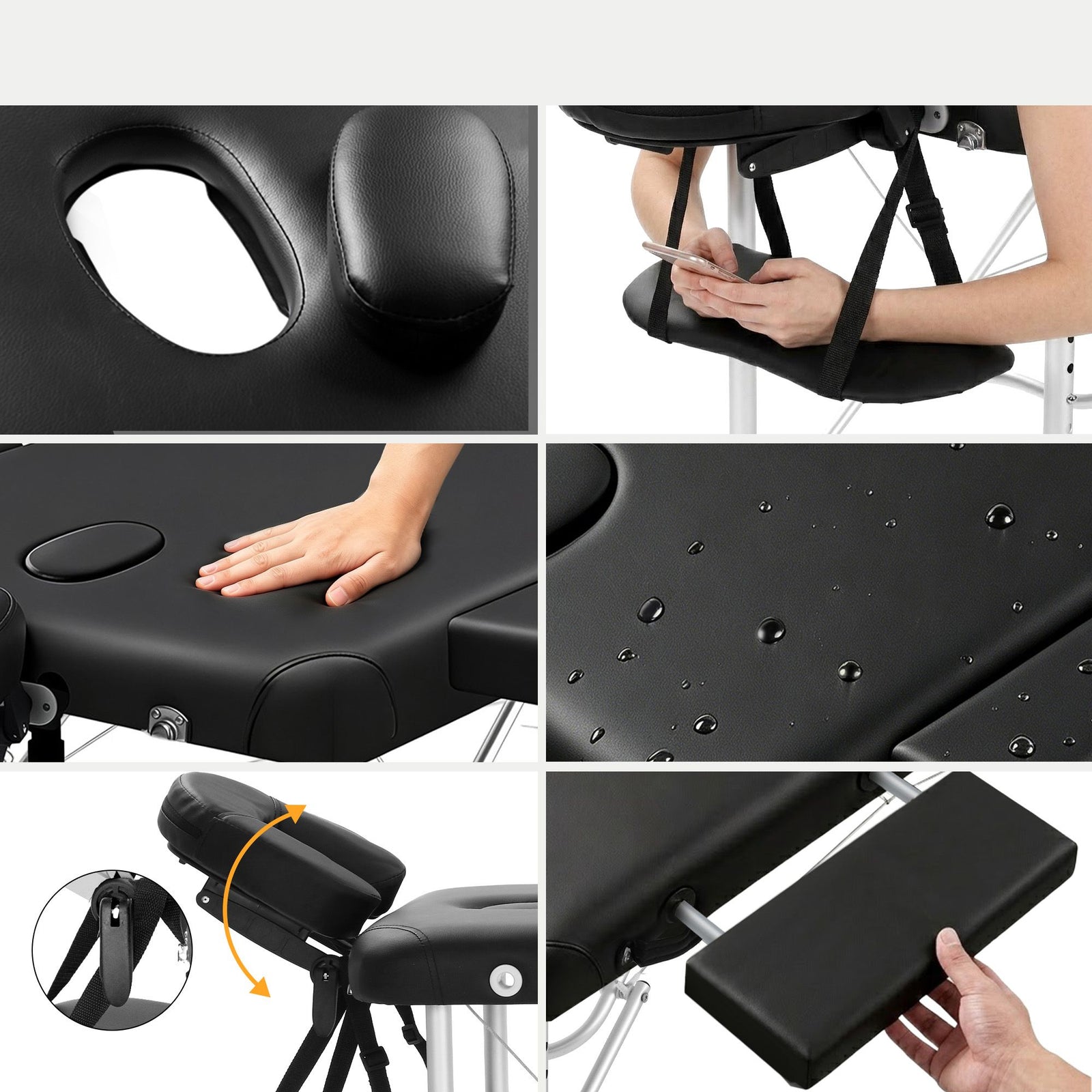 Massage Table 75cm – Aluminium Portable, 250kg Capacity, Adjustable, Black
