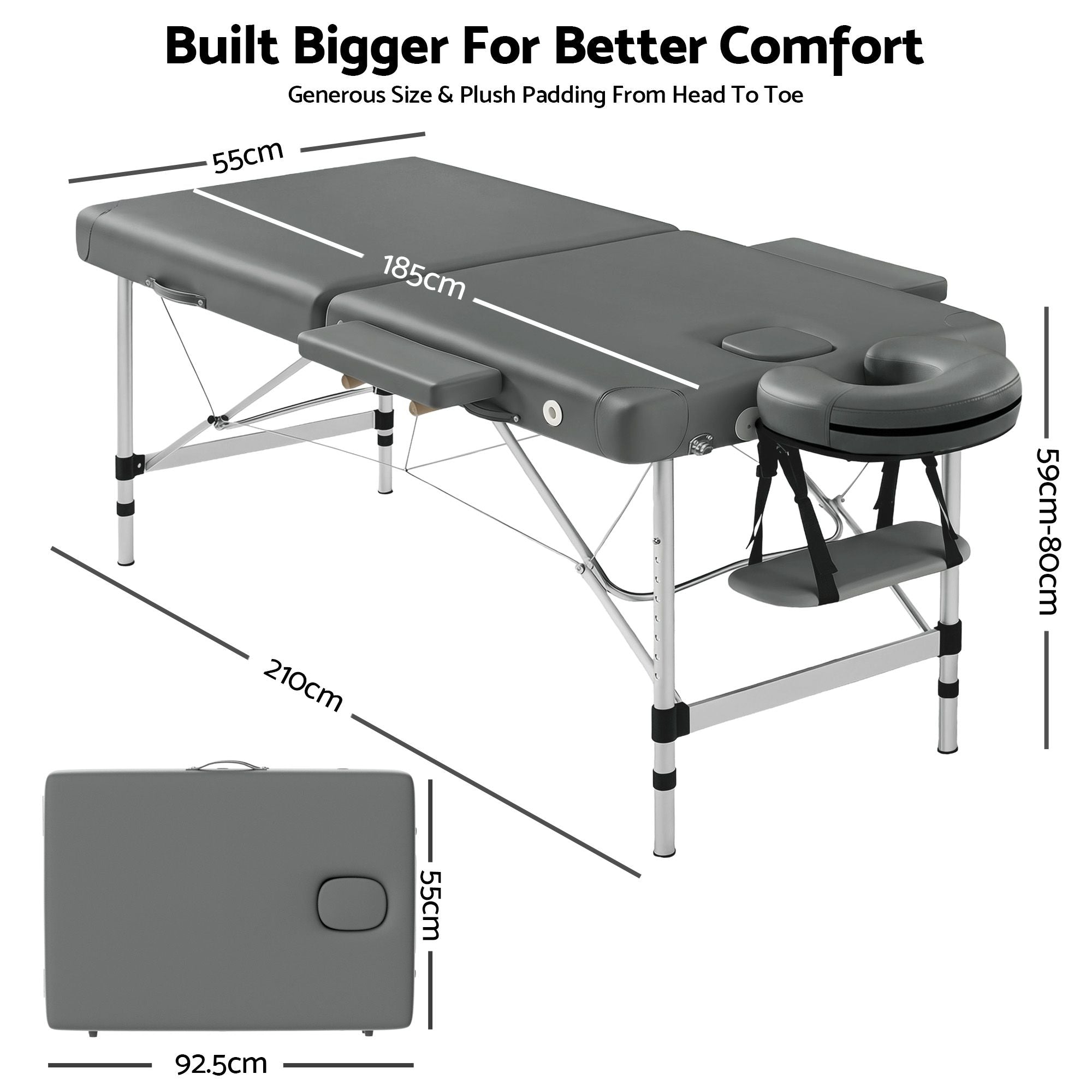 Portable Massage Table Aluminium Folding 55cm Wide Adjustable Height