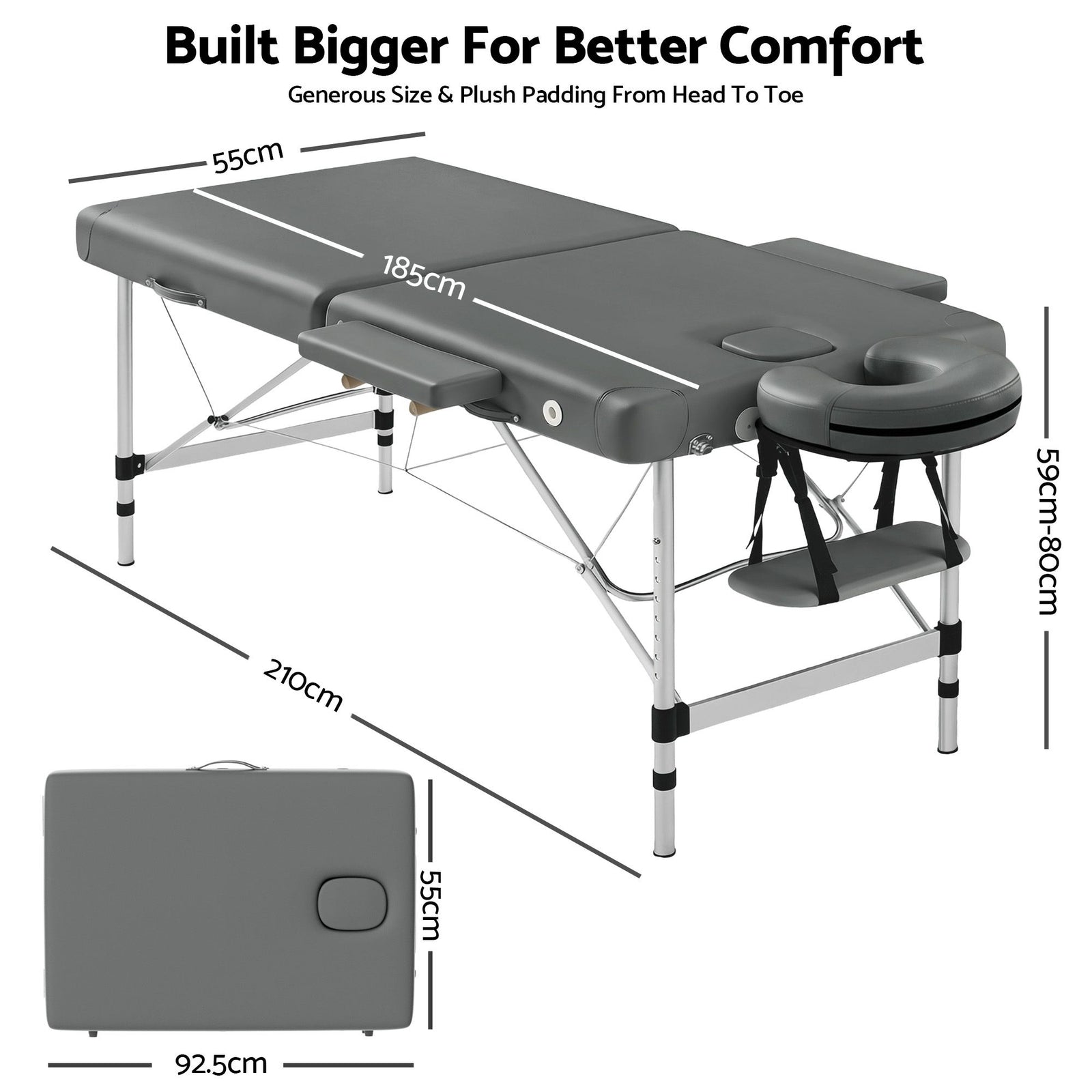 Portable Massage Table Aluminium Folding 55cm Wide Adjustable Height