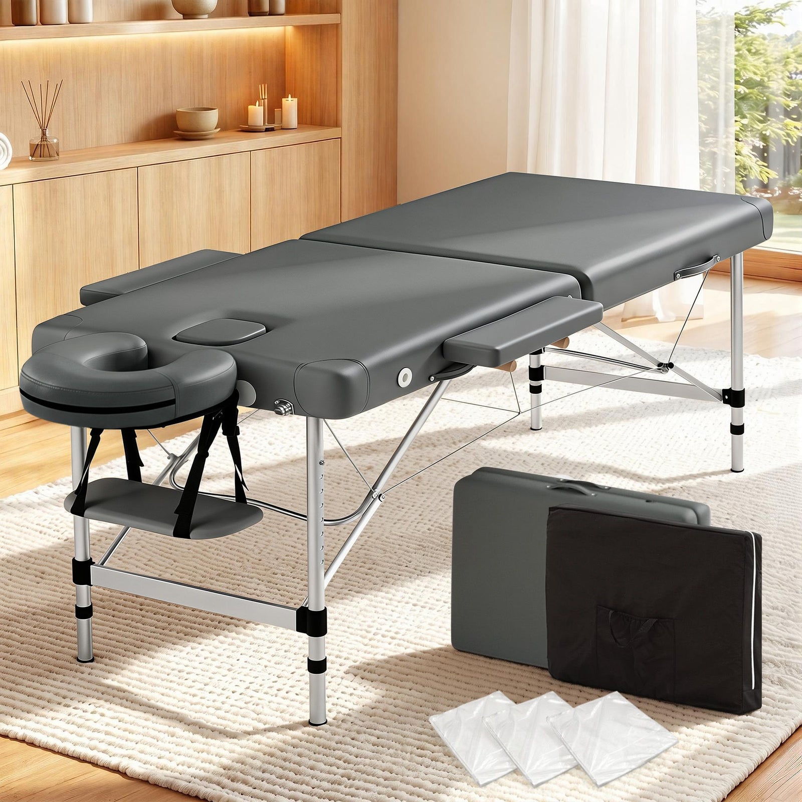 Portable Massage Table Aluminium Folding 55cm Wide Adjustable Height