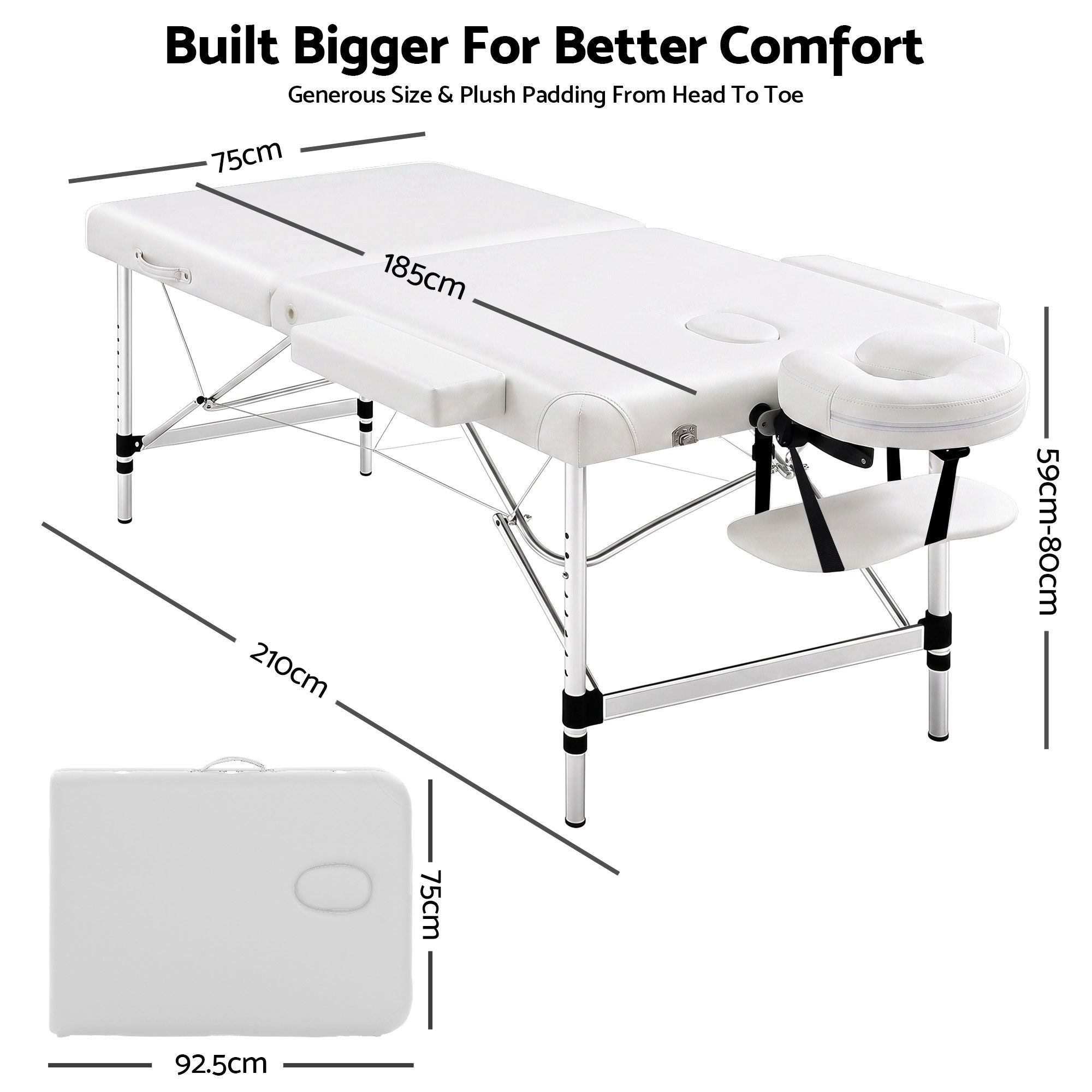 Portable Massage Table 75cm Folding Aluminium Spa Bed 250kg