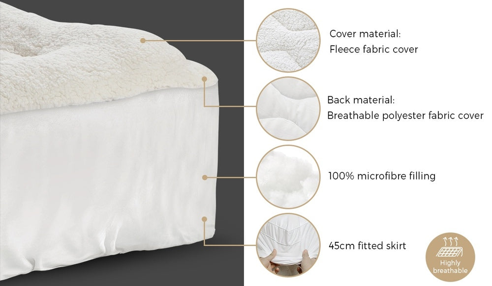 Fleece Mattress Topper Reversible Pillowtop Double