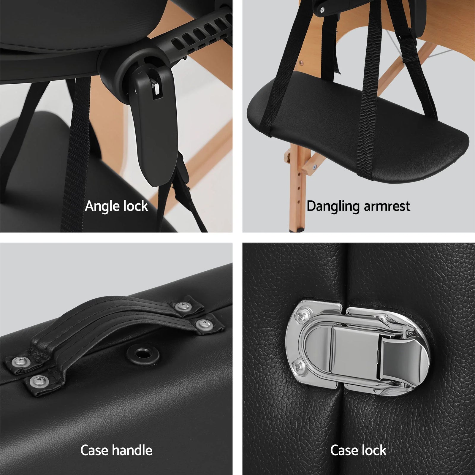 Massage Table 70cm Portable 2 Fold Wooden Beauty Waxing Therapy Bed Black
