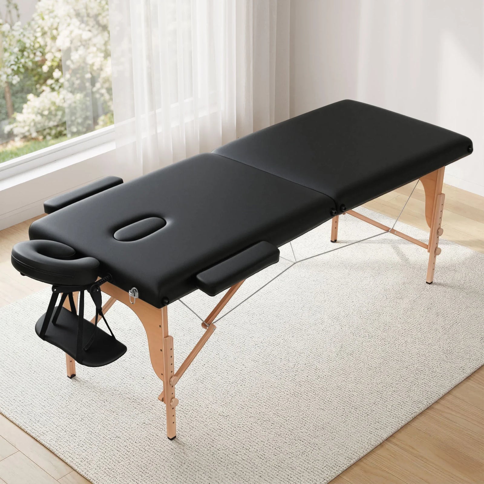 Massage Table 70cm Portable 2 Fold Wooden Beauty Waxing Therapy Bed Black