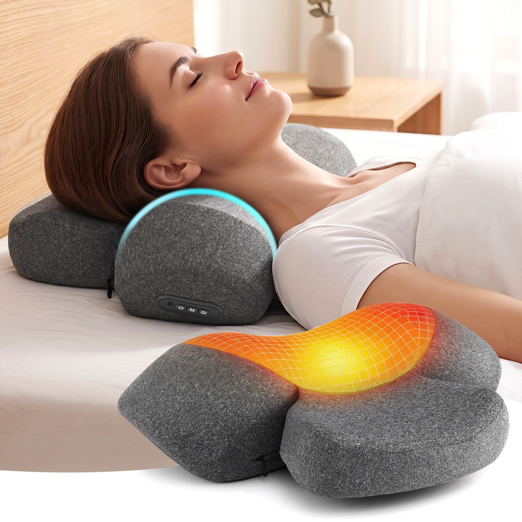 Neck Massager Pillow – Heat 40–57°C, 3‑Mode Vibration, Memory Foam, Type‑C
