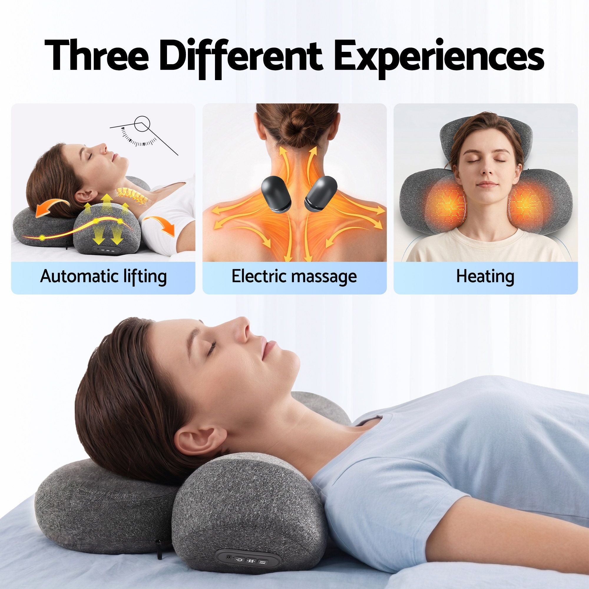 Neck Massager Pillow – Heat 40–57°C, 3‑Mode Vibration, Memory Foam, Type‑C