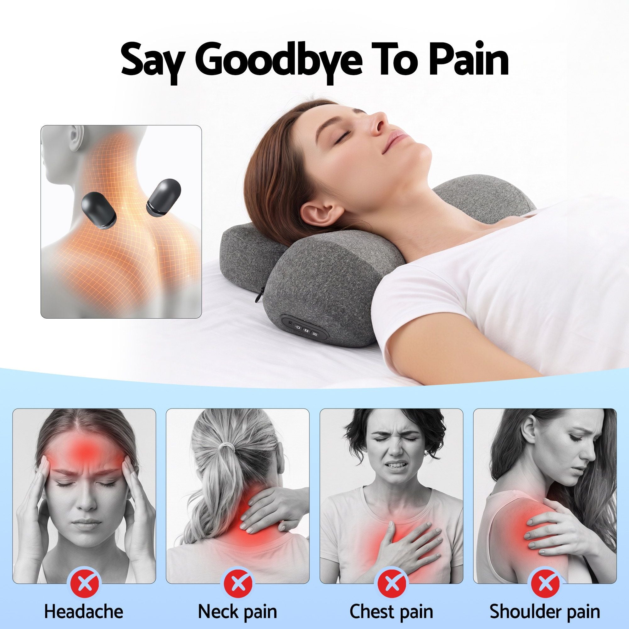 Neck Massager Pillow – Heat 40–57°C, 3‑Mode Vibration, Memory Foam, Type‑C