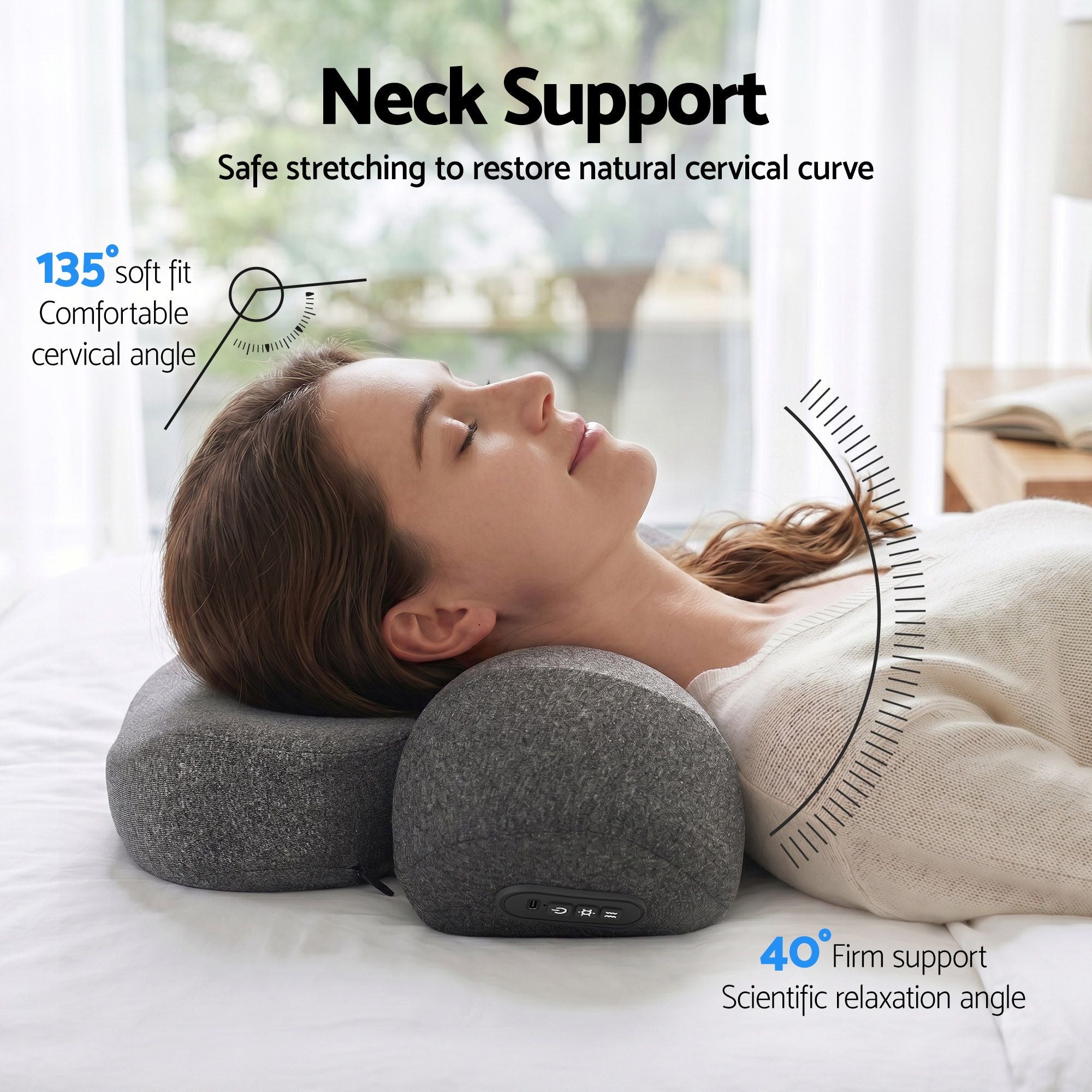 Neck Massager Pillow – Heat 40–57°C, 3‑Mode Vibration, Memory Foam, Type‑C
