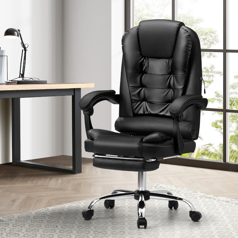 Massage Office Chair PU Leather with Footrest Black