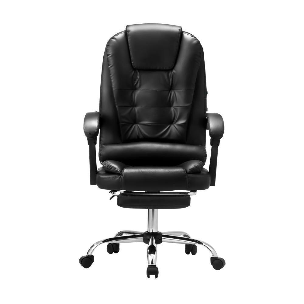 Massage Office Chair PU Leather with Footrest Black