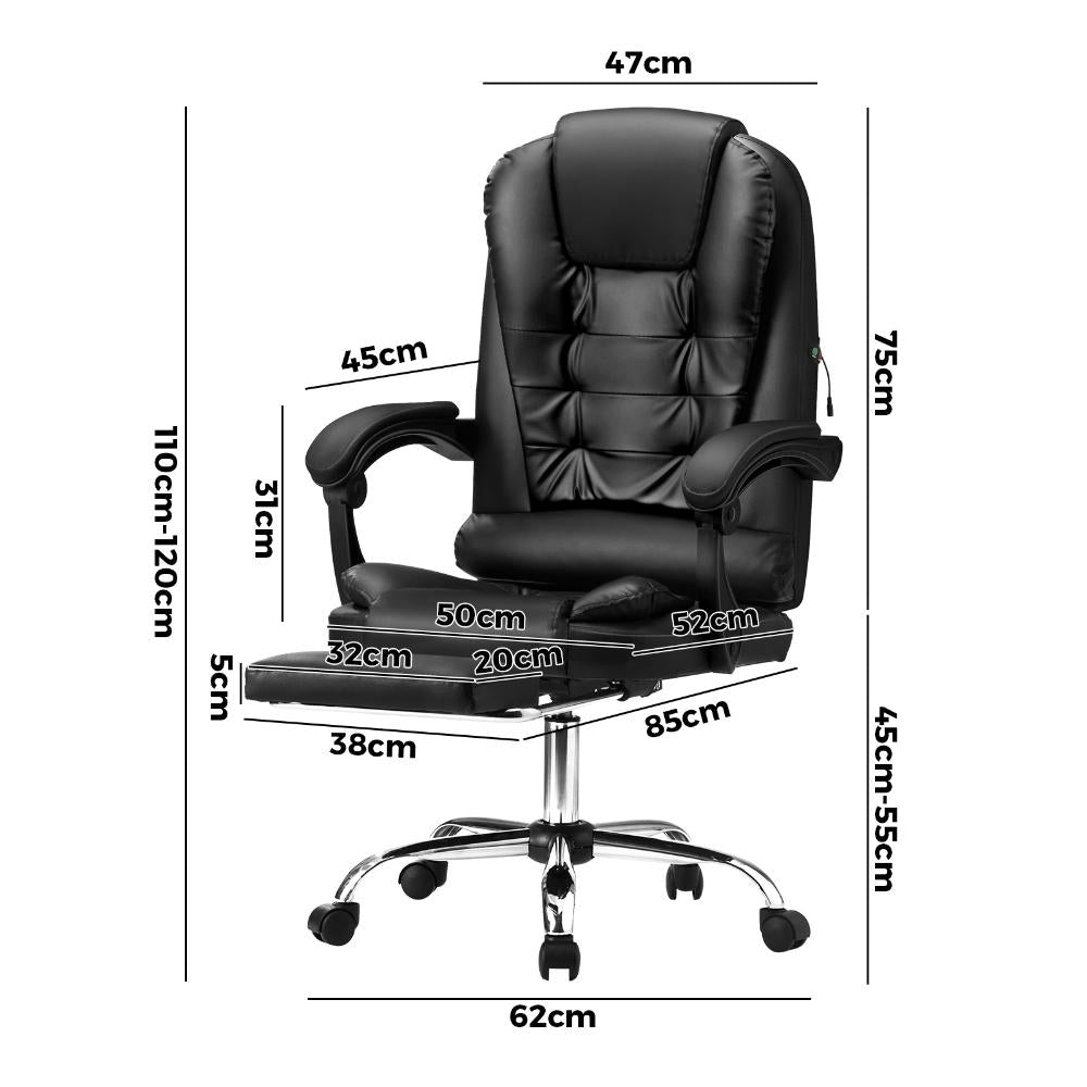 Massage Office Chair PU Leather with Footrest Black