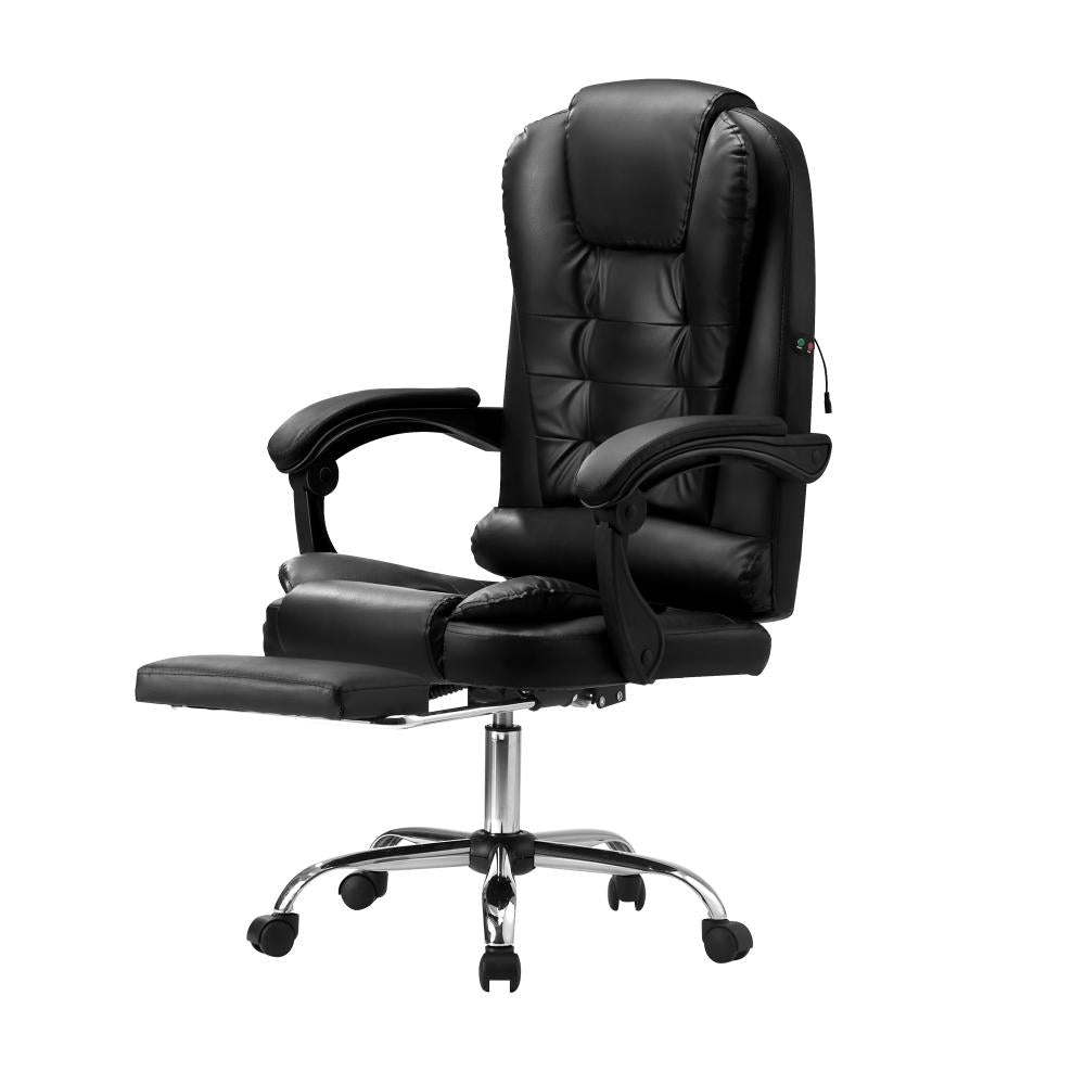 Massage Office Chair PU Leather with Footrest Black