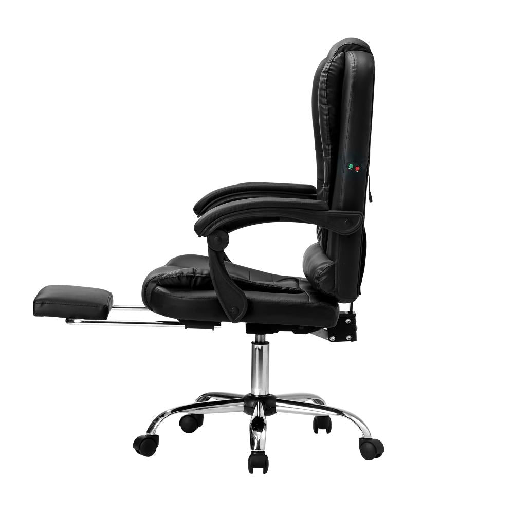 Massage Office Chair PU Leather with Footrest Black