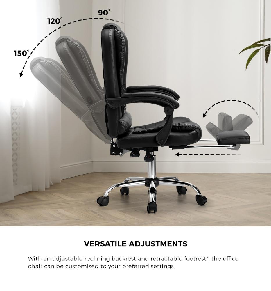 Massage Office Chair PU Leather with Footrest Black