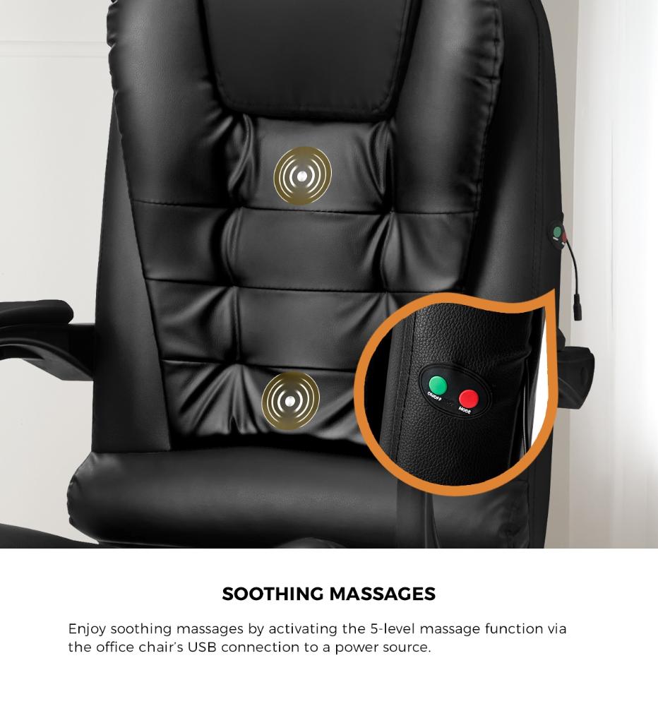 Massage Office Chair PU Leather with Footrest Black