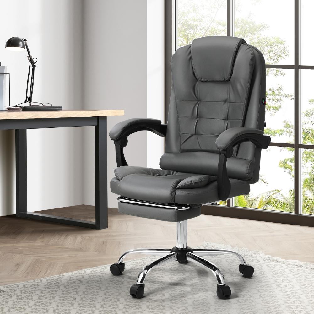 Massage Office Chair PU Leather with Footrest Grey