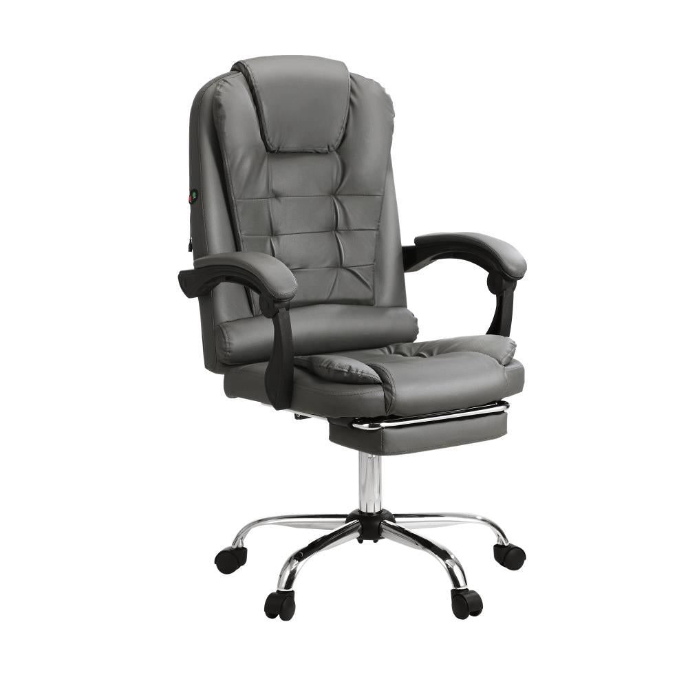 Massage Office Chair PU Leather with Footrest Grey