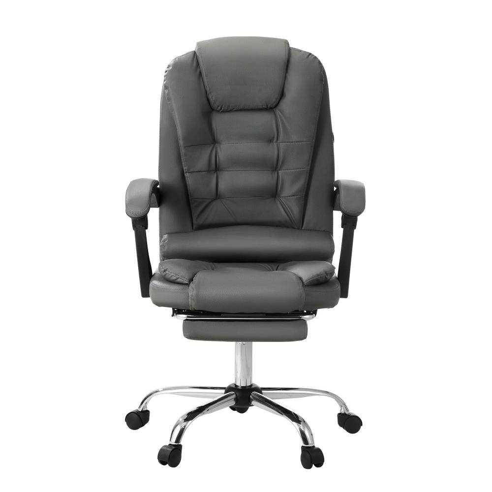 Massage Office Chair PU Leather with Footrest Grey