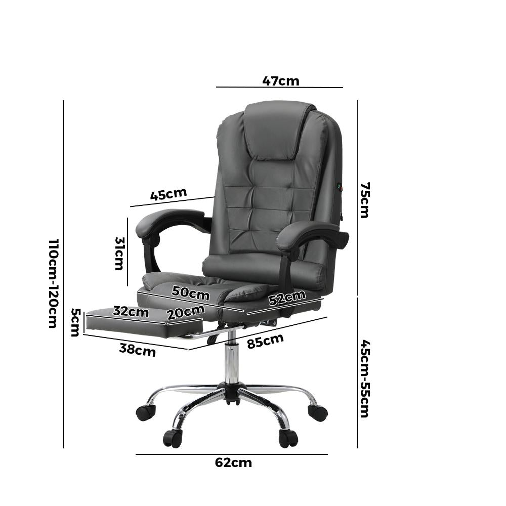 Massage Office Chair PU Leather with Footrest Grey