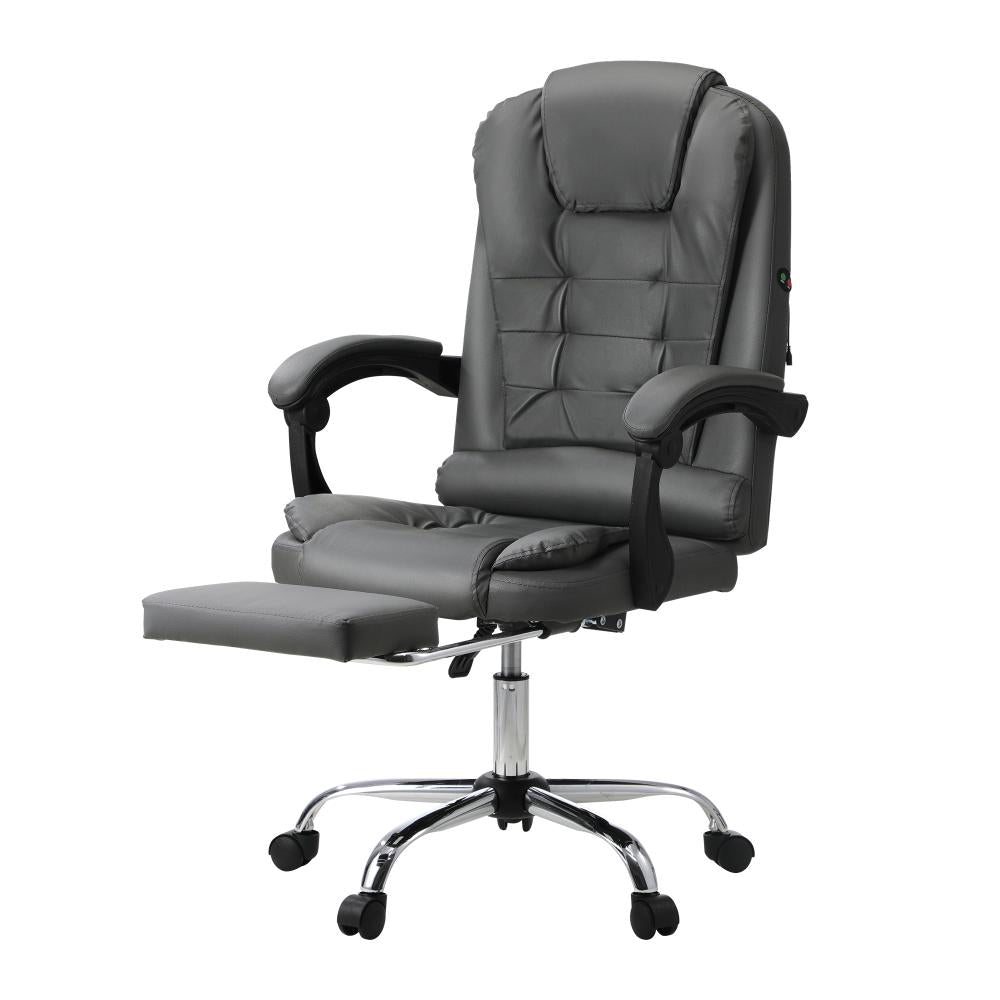 Massage Office Chair PU Leather with Footrest Grey