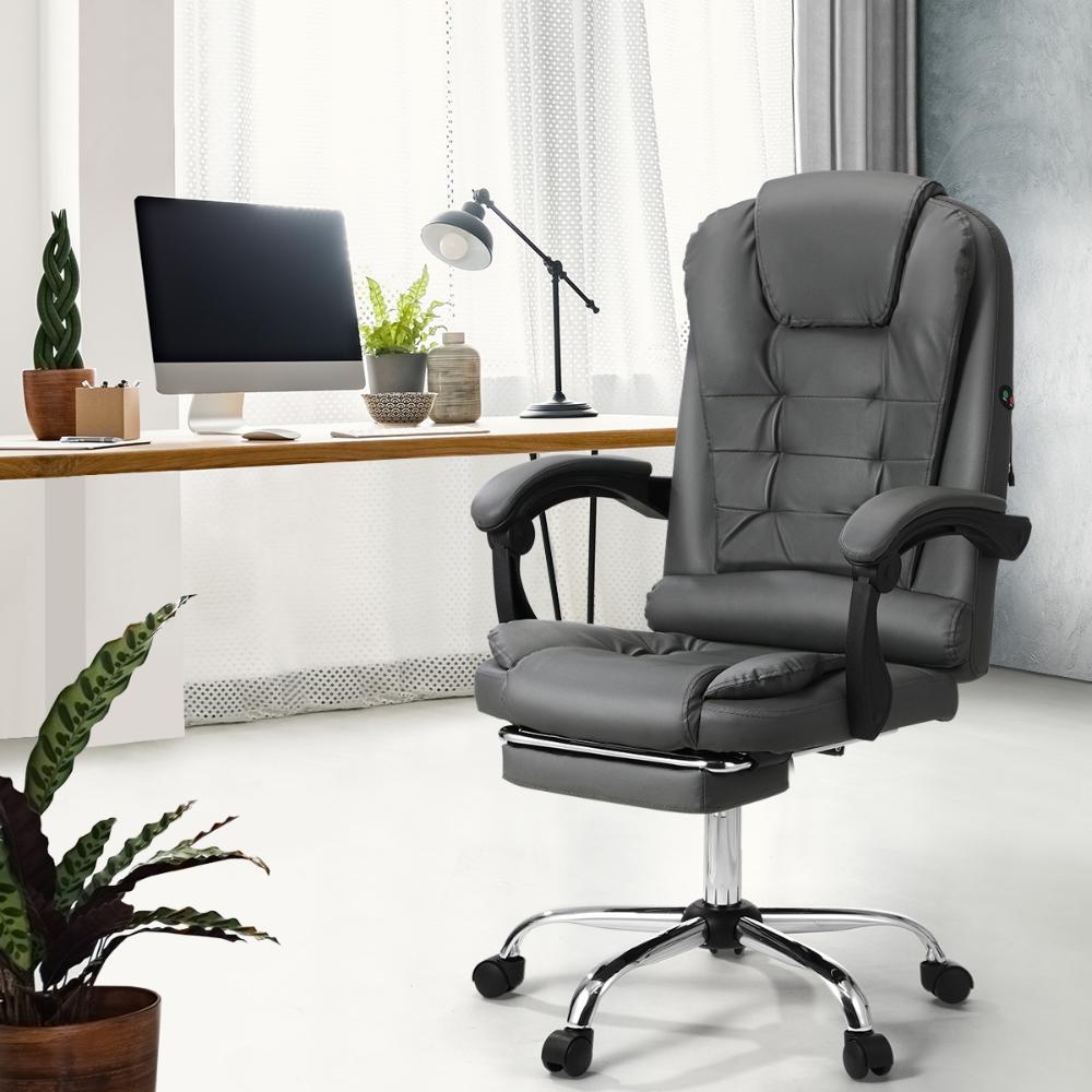Massage Office Chair PU Leather with Footrest Grey