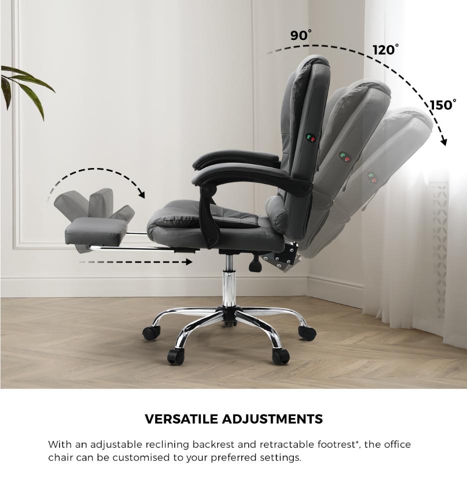 Massage Office Chair PU Leather with Footrest Grey
