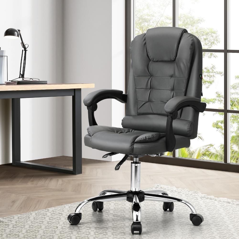 Massage Office Chair Racing Chairs PU Leather Grey