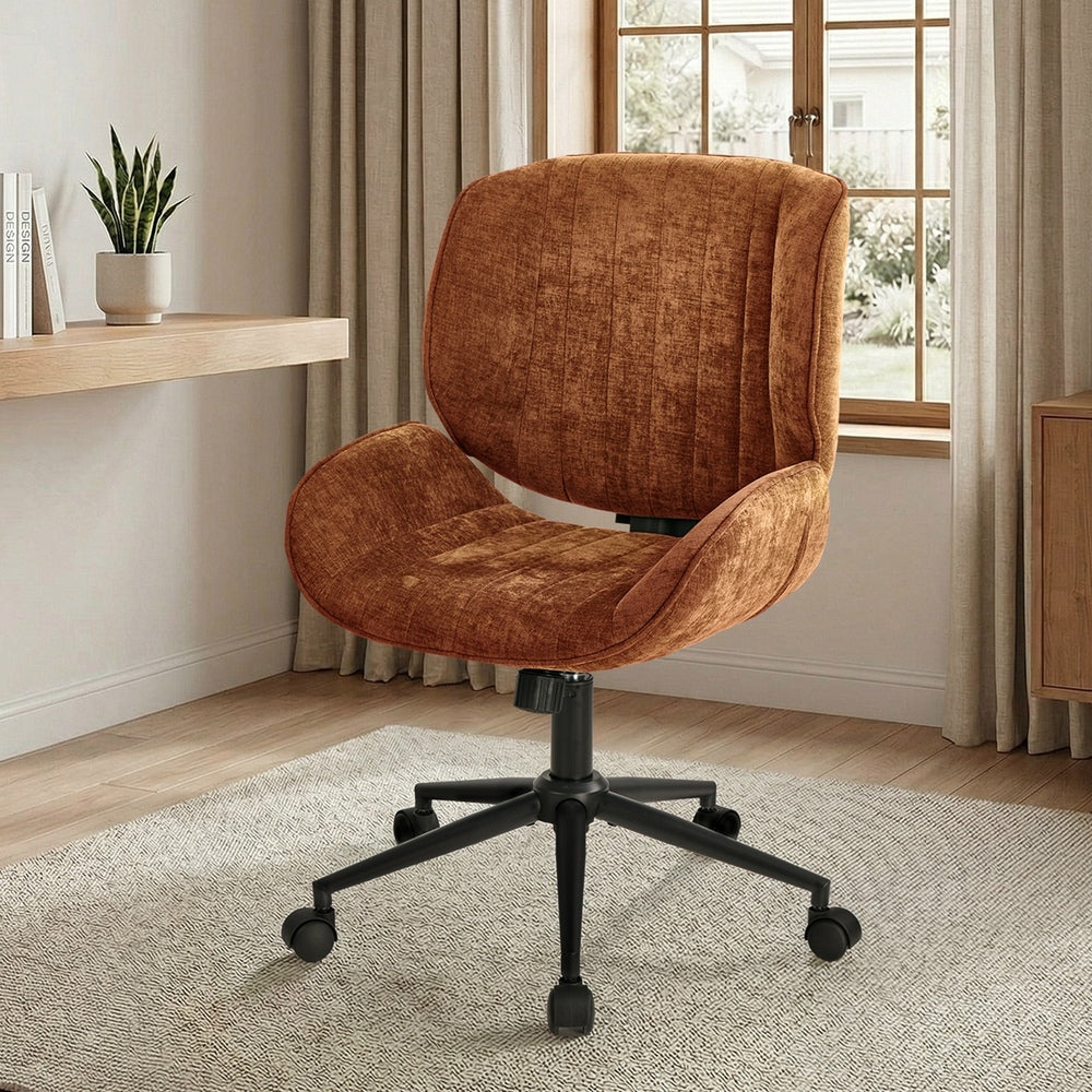 Oikiture Armless Office Chair Mid Back Swivel Chair w/ Wheels Orange